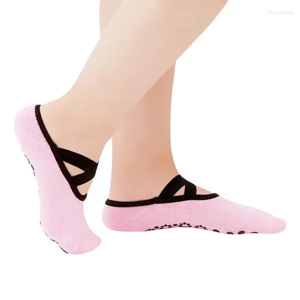 Mulheres meias de alta qualidade yo ga secagem rápida anti-deslizamento amortecimento bandagem pilates ballet boa aderência algodão masculino fitness
