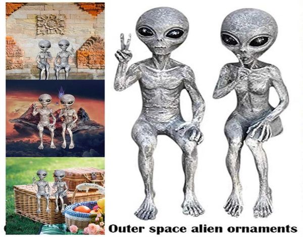 Weltraum-Alien-Statue, Marsianer-Figuren-Set für Zuhause, drinnen und draußen, Figuren, Gartenornamente, Dekor, Miniaturen 4817045