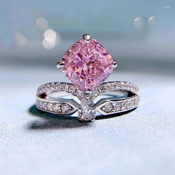 Cluster-Ringe SpringLady 925 Sterling Silber 8 mm Radian Cut Rosa Diamant Edelstein Krone Ring Frauen Edlen Schmuck Hochzeitsgeschenk