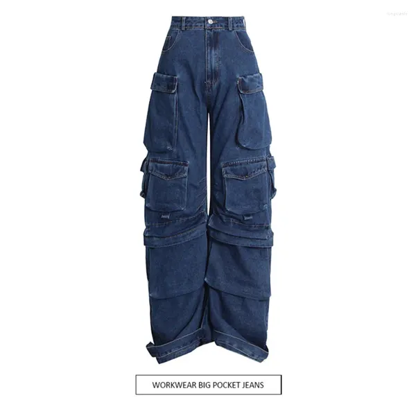 Borsa a vento jeans da donna gamba larga 2023 tuta moda primaverile pantaloni serie hip-hop cool