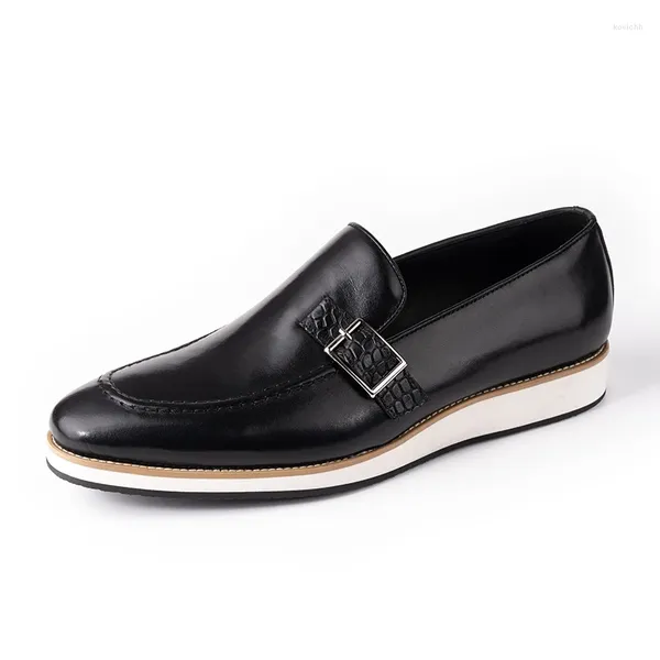 Kleidschuhe Erstaunliche schwarze Deluxe-Herren-Casual-Kuhleder-Loafer-Männermönch-Riemenschnallen Tägliche Schuhe Mode Exquisit