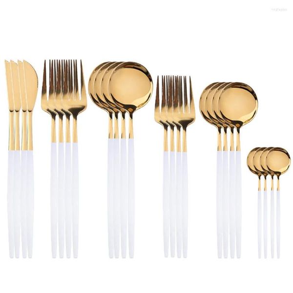 Conjuntos de utensílios de jantar 24pcs talheres de ouro branco de talheres de luxo 18/10 talheres de aço inoxidável mesa de aço da faca de sobremesa