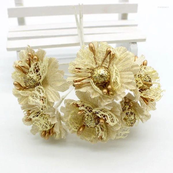 Fiori decorativi 60 pezzi 4,5 cm oro argento seta artificiale fiore di ciliegio per la decorazione di abiti per capelli ghirlanda di nozze di Scrapbooking