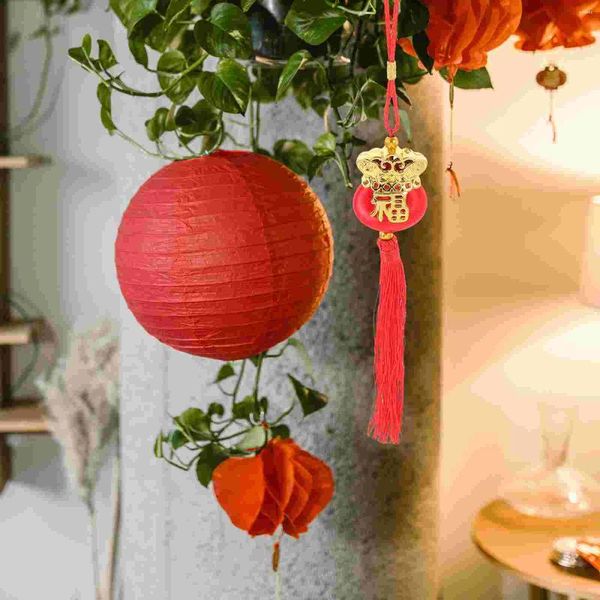 Decorazioni da giardino 6 pezzi Lanterne cinesi Piccoli ornamenti pendenti Carattere Fu Bonsai Festival di primavera Pendenti festivi