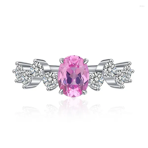 Anelli a grappolo 2023 Anello in argento 925 con 1 forma di uovo 6 8 Anello con diamante rosa per la moda femminile e lo stile versatile delle celebrità