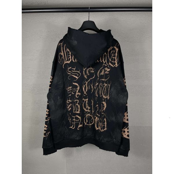 Tasarımcı Hoodie Balanciaga Paris B Home High Edition 23 Yeni Sanskrit El Boyalı Graffiti Yıkama Su Eski aşınmış fermuarlı hırka kapüşon