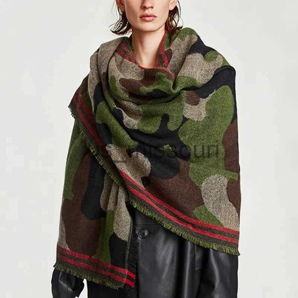 Sciarpe 2023 Army Green Sciarpa mimetica per le donne Poncho Faux Cashmere Inverno Tippet Sciarpa Hijab femminile Leopardo Scialli caldi J231109