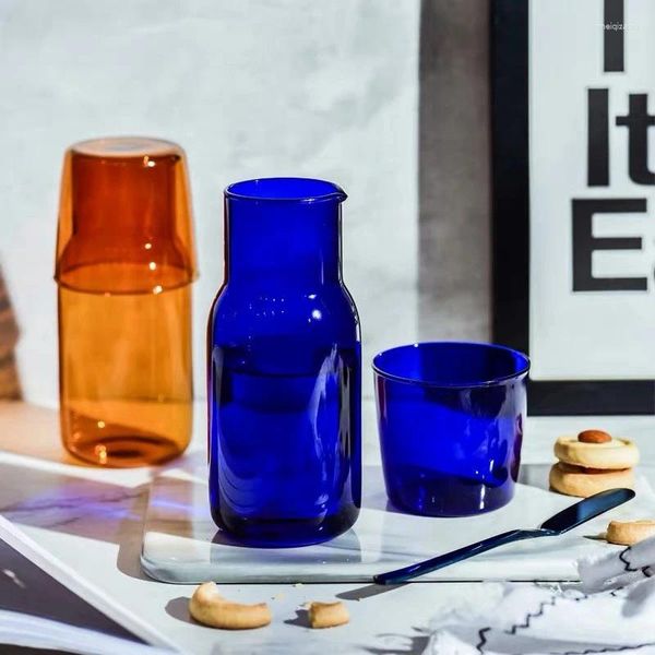 Weingläser, transparent, Bonbonfarben, Glas, Teetassen-Set, einfache hitzebeständige Trinksafttasse mit Teekrug, Wasserflasche