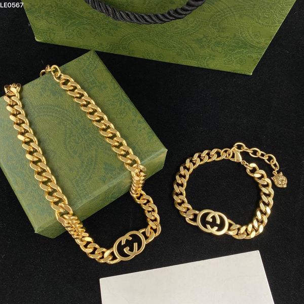 2023 Luxus-Designer 18 Karat vergoldetes GGity-Armband-Halsketten-Set Pulseira-Kragen für Frauen-Retro-Modemarken-Armband Ketting Hohe Qualität mit Box