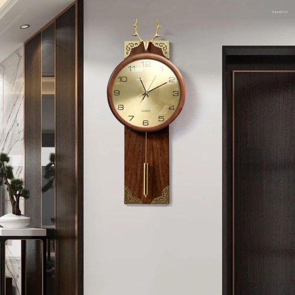 Настенные часы в китайском стиле из цельного дерева, латуни, часы для ресторана, гостиной, дома
