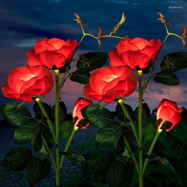 Heads LED Solar Simulation Rose Blumen Wasserdichte Außenleuchte Garten Hof Rasen Nachtlampe Romantische Heimdekoration