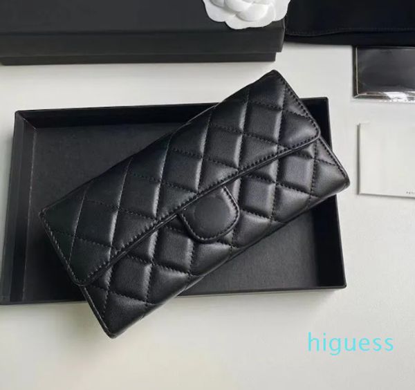 2023 Novo Designer Carteiras Preto Lambskin Caviar Carteira de Couro Ouro e Prata Hardware Mini Bolsas Clássicos Sacos de Embreagem Luxurys Bolsa Titular do Cartão Mulheres