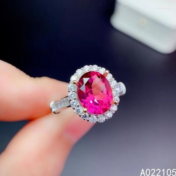 Anelli a grappolo KJJEAXCMY Gioielleria raffinata Argento sterling 925 intarsiato Topazio rosa naturale Donna Elegante anello con gemma regolabile ovale nobile Supporto