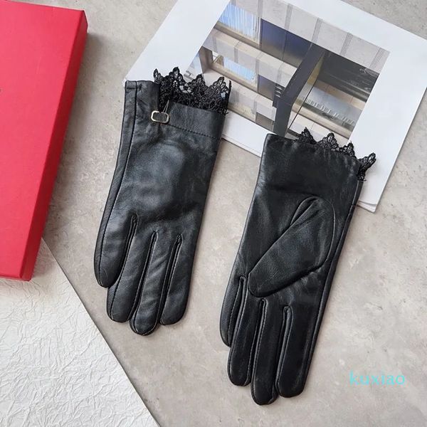 Luvas de renda Designer Outono Inverno Quente Pelúcia À Prova de Vento Cinco Dedos Mittens Pele Integrada Plus Veludo Camurça Anti-Slip Ciclismo Carta