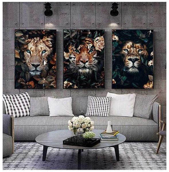 Fiore Animale Leone Tigre Cervo Leopardo Astratta Tela Pittura Wall Art Nordic Stampa Poster Immagine decorativa Living Room Decor 24401027