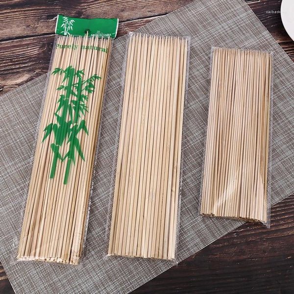 Ferramentas 25/30/35cm 100pcs Espetos de madeira de bambu para churrasco Ferramenta de comida Churrasco Festa Descartável Varas longas Catering Grill Camping