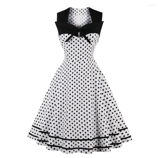 Vestidos casuais polka dot mulheres retro vestido feminino sem mangas 1950s 60s robe vintage pin up rockabilly festa plus size 4xl vestidos