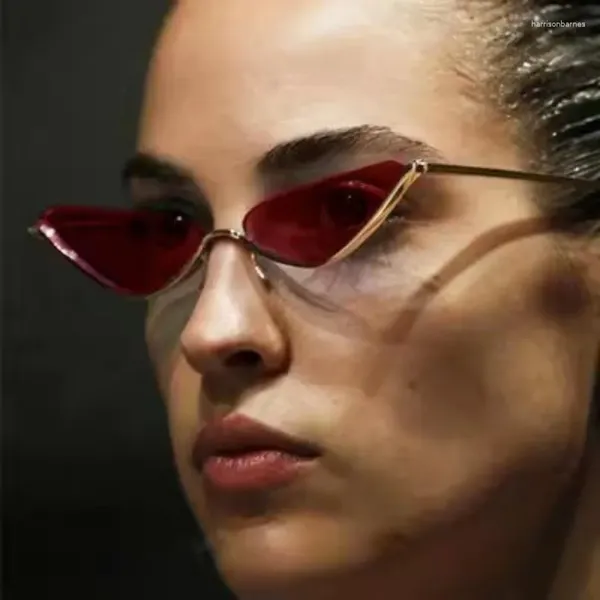 Óculos de sol y2k futurista semi-rimless triângulo óculos de sol mulheres cateye homens steampunk óculos vintage tons