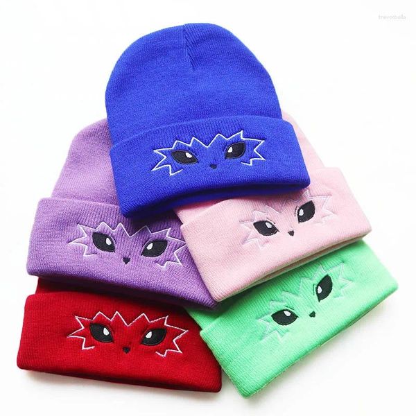 Berets dos desenhos animados bonitos olhos bordados de malha crânios beanies para homens mulher hip hop bonés quentes inverno chapéus de lã chapéu moda atacado