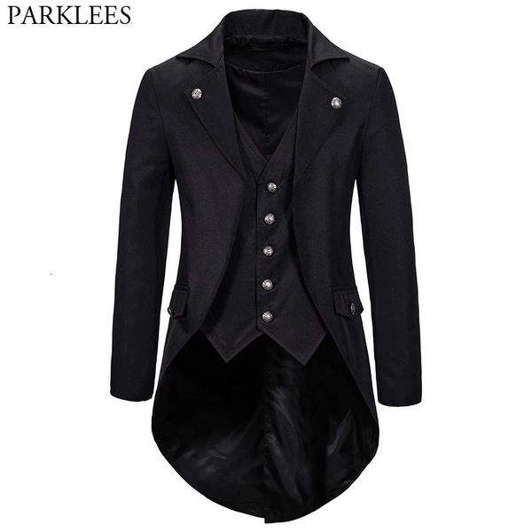 Mens ternos blazers gótico vitoriano tailcoat jaqueta homens steampunk medieval cosplay traje masculino pirata renascentista formal smoking casacos 2xl 231109