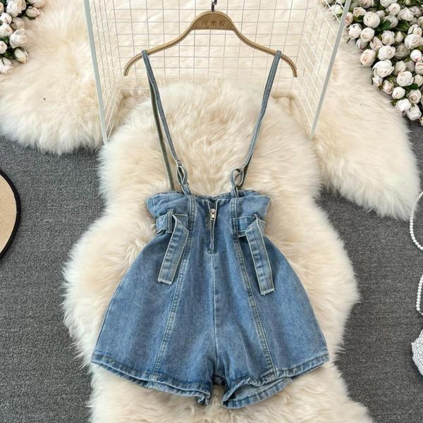 Kadınlar Kot yaz kadın tulum denim şort büyük boy kayışlar askı kadın sokak kıyafeti gündelik tulum pantolon boyutu S-5XL