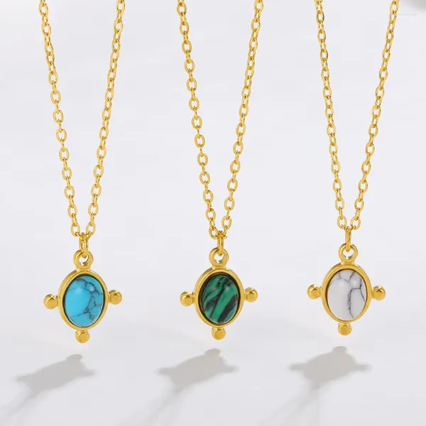 Anhänger Halsketten Türkis Gold Farbe Edelstahl Halskette Für Frauen Oval Opal Choker Kreuz Naturstein Kragen Retro Schmuck