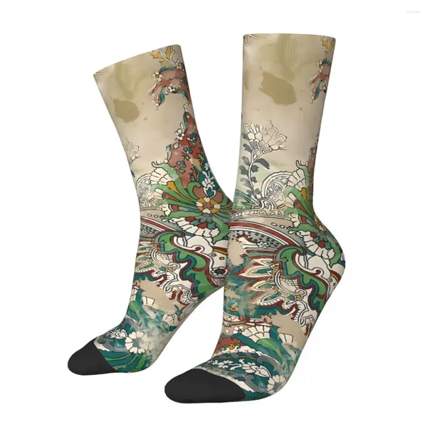Мужские носки в винтажном стиле с узором пейсли и зеленым и коричневым сумасшедшим стилем унисекс, уличные бесшовные носки с принтом, подарок для мальчиков