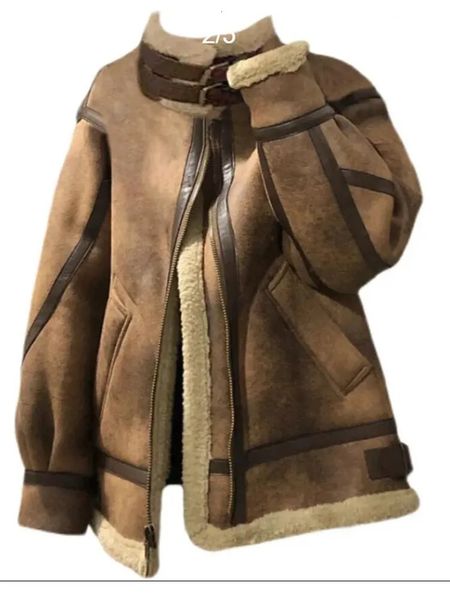 Giacche da donna HWL Inverno Pelle di pecora Pelliccia sintetica Giacca in pelle scamosciata Donna Agnello Shearling Outwear Manica lunga Cerniera Corto Cappotto da motociclista 231108