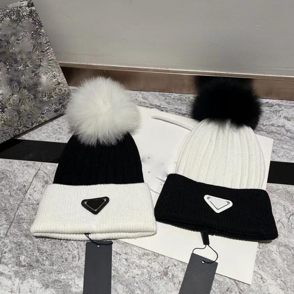 2024 Heißer Verkauf Neue Mode Designer Winter Outdoor Sport Hut Luxus Qualität Fuchs Pelz Kolben Hut Beanie Cap Mädchen gestrickte Hut Hohe Qualität Handwerk