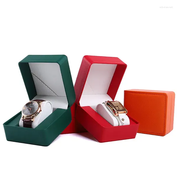 Caixas de relógio caixa de luxo pulseira organizador caso presente com travesseiro couro relógios display flip para homens e mulheres