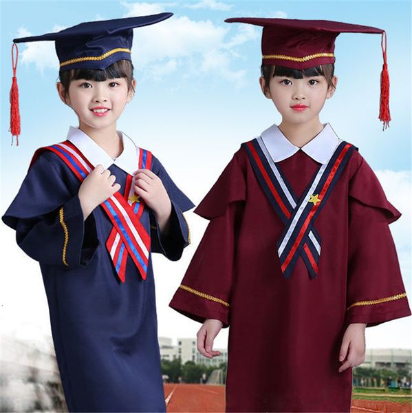 Abiti da battesimo Abito accademico per bambini Uniformi scolastiche Uniforme da laurea per bambini Scuola materna Scuola elementare Abito da laurea Cappello Set Costumi 230408