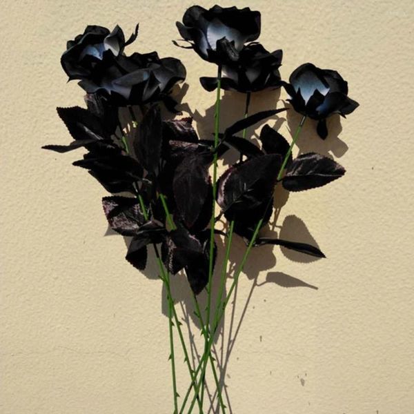 Flores decorativas 9 pçs artificial preto rosa buquê de flores simulação rosas picaretas casa quarto festa de casamento decoração floral