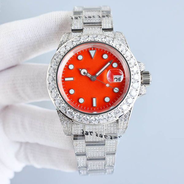 Fashion Red Dial 42-мм алмазные часы мужские бизнес-часы самозапрошенные механические движения из нержавеющей стали.