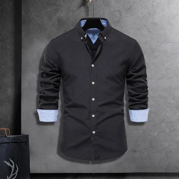 Camicie casual da uomo Camicia cargo da uomo autunno primavera Risvolto Bottoni monopetto tinta unita Cardigan Manica lunga Morbido e traspirante Media lunghezza