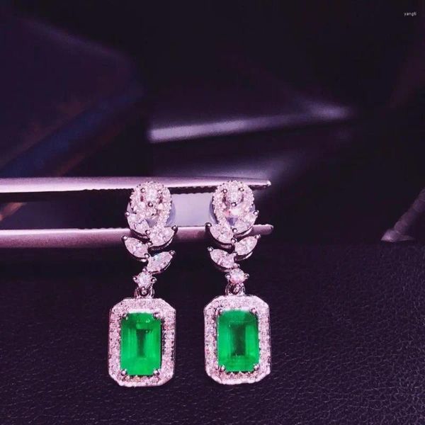 Brincos pendurados h101 esmeralda joias finas 18k ouro verde 1.95ct pedras preciosas diamantes gota feminina para mulheres