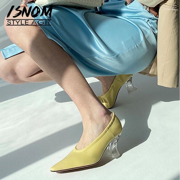 Отсуть туфли Isnom Clear Heels Женщины насосы заостренные пальцы из хрустального суда.