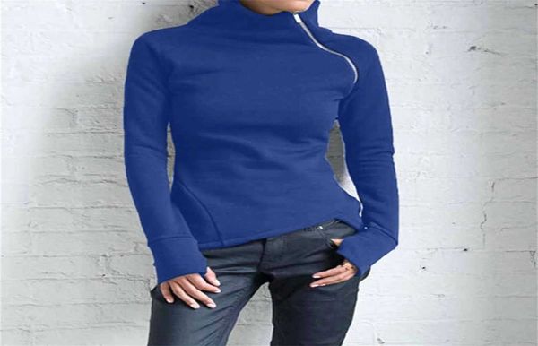 Plus Size Kleider Herbst Rollkragen Hoodies Damen Größe Langarm Sweatshirts Casual Pullover Seitlicher Reißverschluss Unregelmäßige Tops Vintage BluseVZEG