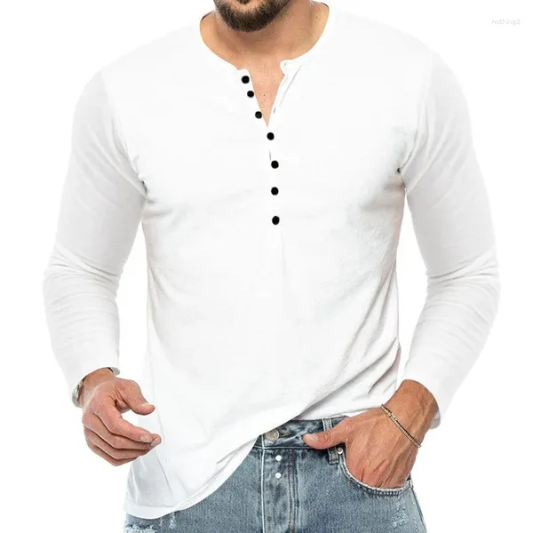 T-shirt da uomo 2023 Arrivi Camicia da uomo Casual Manica lunga Sport Tee Uomo Moda Bianco Nero Bottoni Abbigliamento autunnale di base