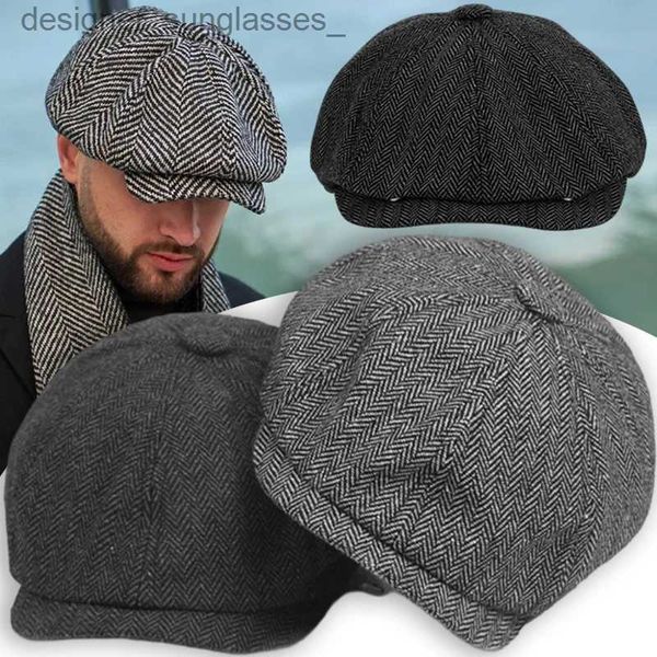 Cappelli a tesa larga Classic Wool Newsboy Cs Uomo Herringbone Flat Cs Gatsby Lvy Cabbie Hat Cappelli da guida in lana vintage Winter Peaky BlindersL231109