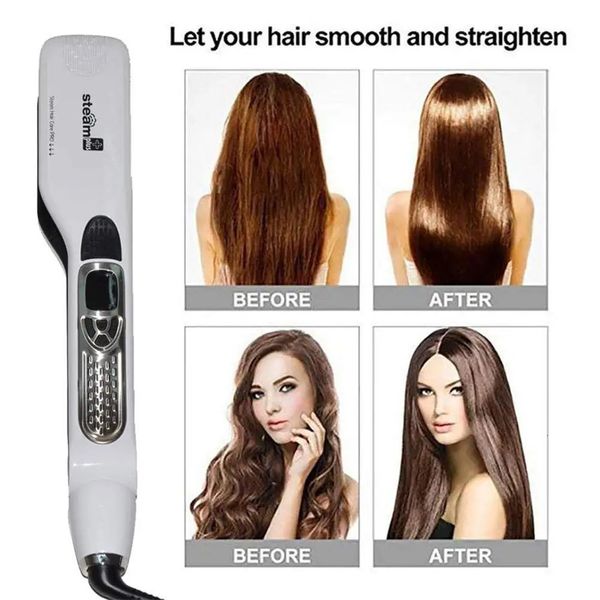 Alisadores de cabelo Profissional Alisador de Cabelo Vapor Flat Iron Alisamento Escova Elétrica Escovas de Cabelo Cerâmica Turmalina Alisadores de Vapor 231108