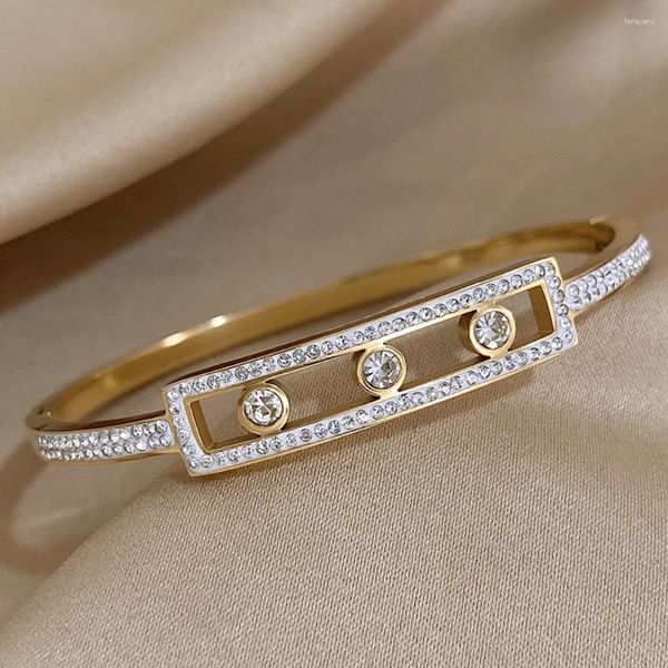 Bracciale AENSOA Braccialetti di metallo di lusso con strass in acciaio inossidabile di lusso Braccialetti di fascino semplici gioielli eleganti placcati in oro 18 carati