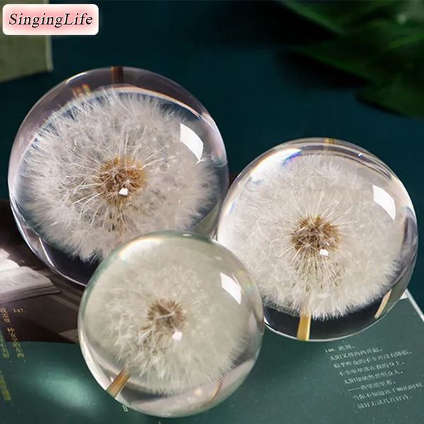 Decorações de Natal Dandelion Cristal Bola de Vidro Resina Lente Plantas Naturais Espécime Flores Bola de Cristal Natal Amor Presente Decoração de Casa Bola Artesanal 231109