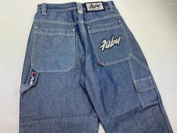 Damen Jeans FUBU Hosen Y2K Hip Hop Brief Grafiken Blau Vintage Baggy Männer Frauen Harajuku Gothic Hohe Taille Weite Hose