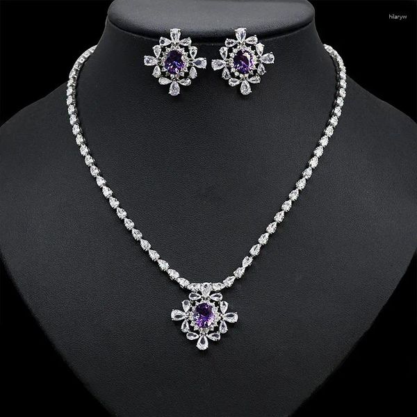 Collana di orecchini set 2023 CZ cristallo rosa fiore girocollo da donna e gioielli da sposa per accessori per abiti da sposa