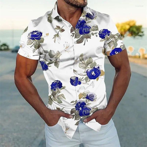 Camisas casuais masculinas moda para homens 3d rosa impresso roupas de alta qualidade mangas curtas praia festa blusa rua designer tops