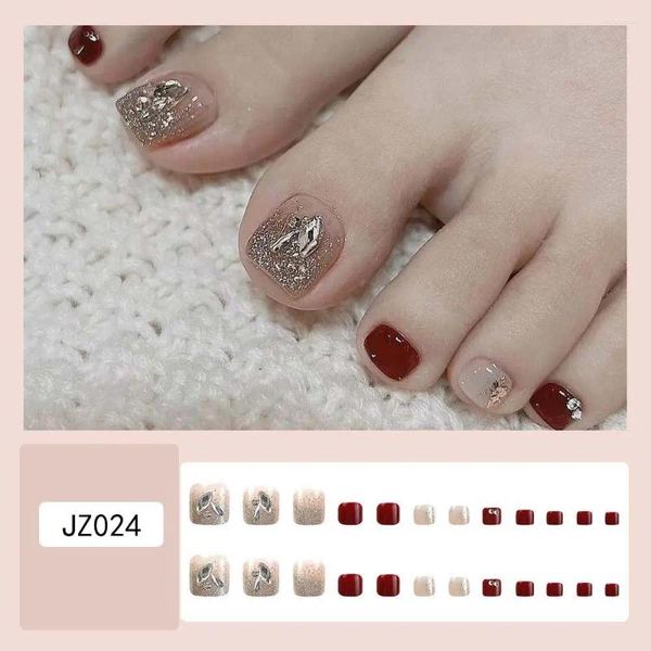 Unhas Falsas Diamante Strass Unhas Falsas Elegante Vinho Vermelho Remendo Plástico Pés Presente Artificial