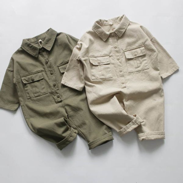 Strampler Koreanisch Japan Stil Kinder Overall Frühling Herbst Baby Jungen Mädchen Overall Overall Baby Jungen Mädchen Solide Langarm Strampler 230408