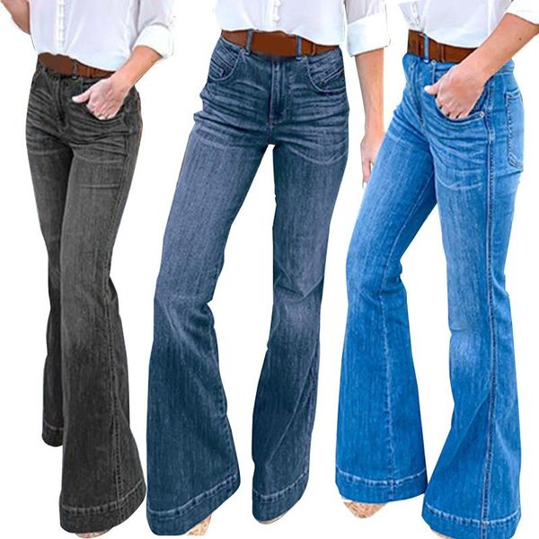 Damen-Jeans, kurzärmelig, Jeans-Kleider für Damen, Damen-Denim-Schlaghose, weites Bein, übergroß, klassisch