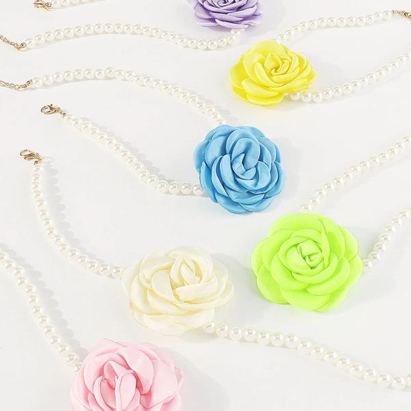 Ожерелья с подвесками из искусственного жемчуга, колье-чокер с цветком, женское ожерелье на шее, белые цветочные розы, ювелирные изделия, корейские аксессуары Y2K