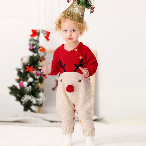 Strampler Weihnachtskleidung Baby Jungen Strampler Rentier Strick Infantil Overalls Kleinkind Mädchen Jahreskostüm Kinder Warme Wollkleidung 230408